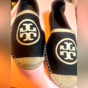 Tory Burch Black and White Slip-On Shoes